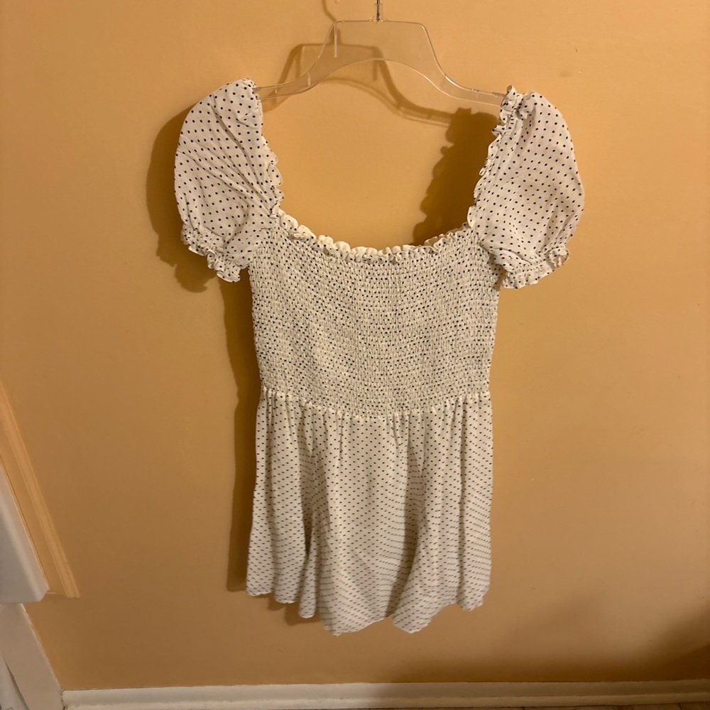 Reformation Bambina White & Black Polka Dot Mini Dress View 3